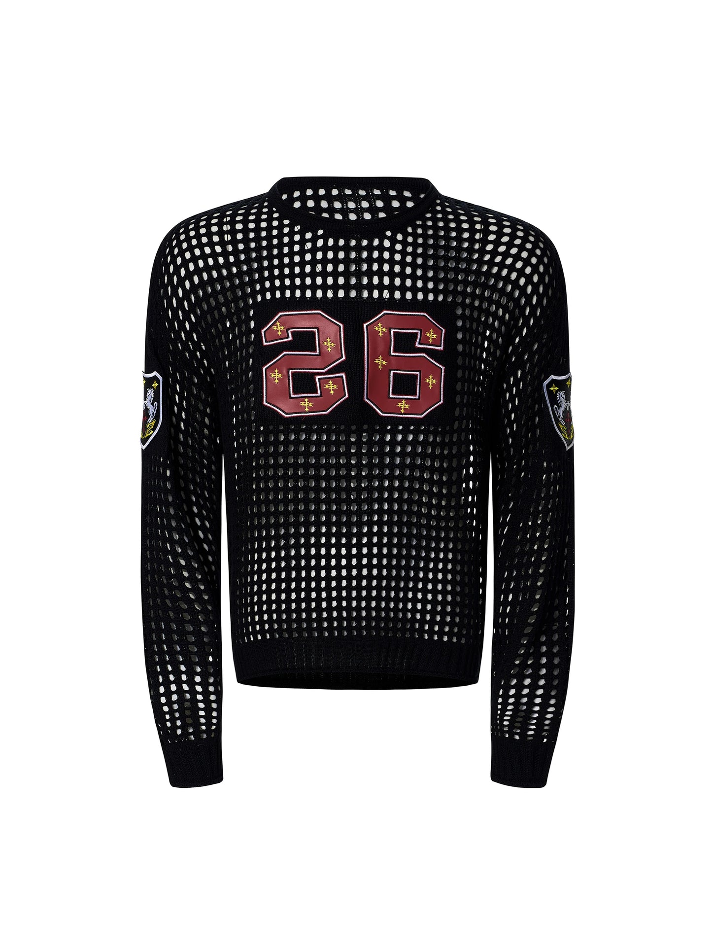 Black Hollow out Knitted Sweater for Men Spring Summer Thin Style Embroidery Punk Style Casual Wear Comfortable And Breathable