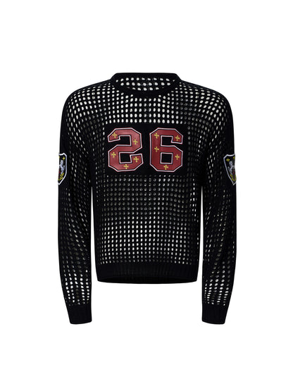 Black Hollow out Knitted Sweater for Men Spring Summer Thin Style Embroidery Punk Style Casual Wear Comfortable And Breathable
