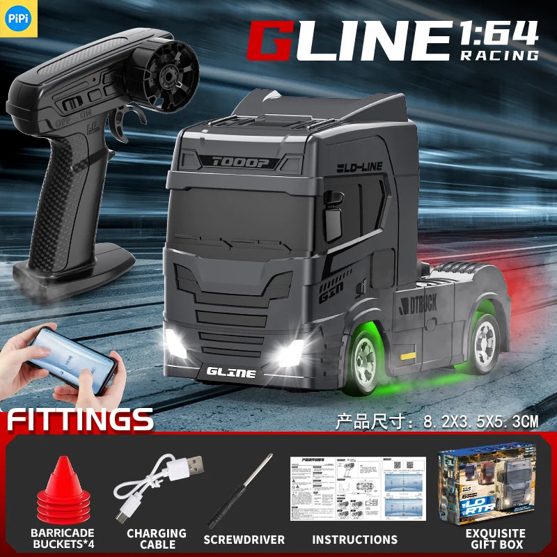 1:64 Mini Drift RC Truck Head 4WD Full Proportional Control 15KM/H High-Speed 2-Speed Type-C Charging for kids Birthday Gift