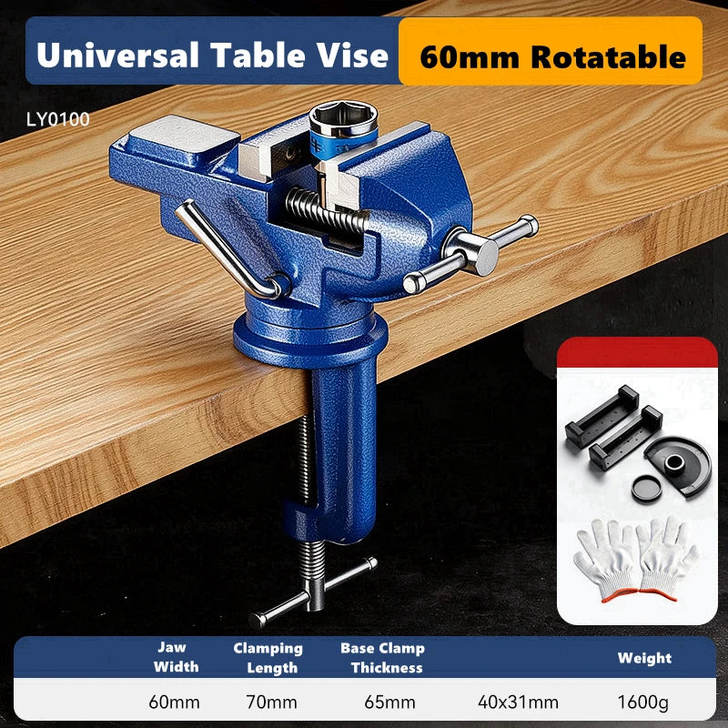 Universal Table Vise Multi-functional Portable 360° Swivel Base Clamp On Vice/Table Vise For Woodworking, Cutting Conduit, Drill