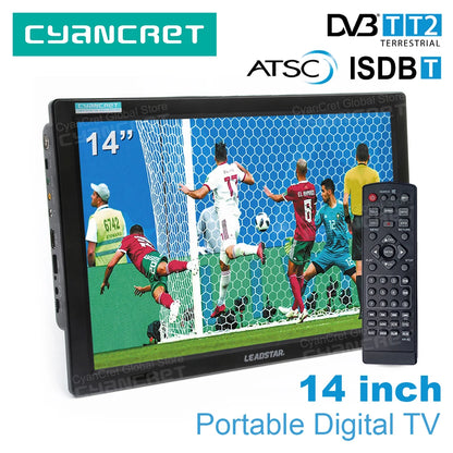LEADSTAR 14 Inch HD Portable TV DVB-T2 ATSC ISDB-T tdt DTT Digital Analog Television Mini Small Car TV Support MP4 AC3 SD Card