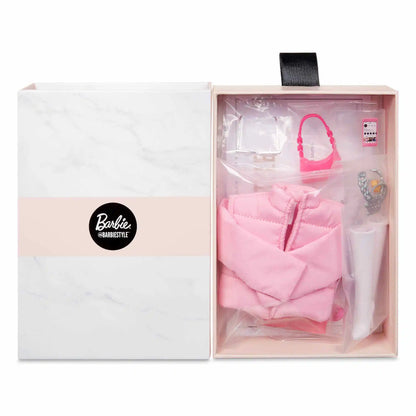 Original Barbi e Style Gold Label Doll Clothes Set Collector'S Edition Fashion Collection White Pleated Skirt With Bag Fans Gift