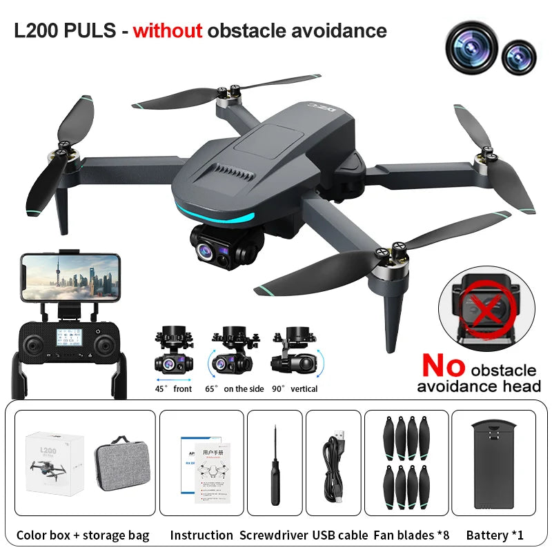 L200 PLUS GPS Drone 5G WIFI Professional 8K 3-axis Gimbal Aerial Brushless Obstacle Avoidance HD Dual Camera Security Drone Toys
