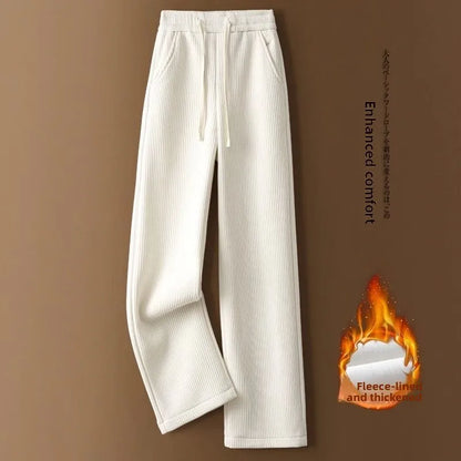 High Waist Thickened Fleece Women's Loose Pants Straight Leg Casual Trousers Korean Style Commute Fashion plus Size Ladies