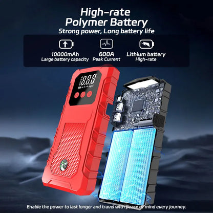 Hot Sale Car Jump Starter 150W DC Power Bank, 12V Battery Booster with Smart Clamps LED Screen Phone Charger。