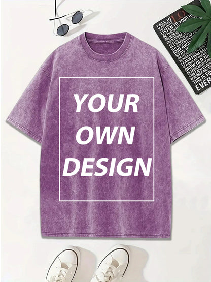 Personalized Custom Your Photo T Shirt Mens Summer Cotton Washed T-Shirt Breathable Fashion Short Sleeve Street Casual Retro Top