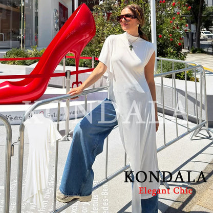 KONDALA Unique Chic Asymmetrical Hem Tops Women Elegant High Neck Long Tops 2026 Spring Summer Trendy High Street Lady Long Tops