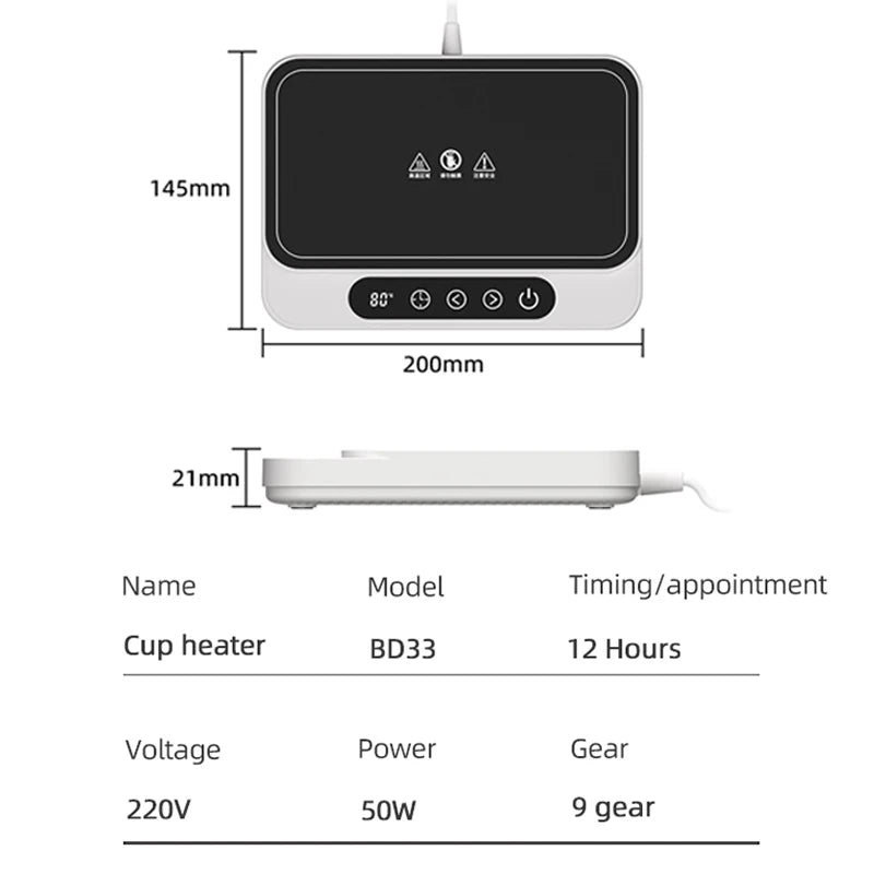 Electric Mug Warmer 50W Cup Heater with 9 Gear Temperature Control Hot Plate Coffee Milk Heater for Home Office Use 220V
