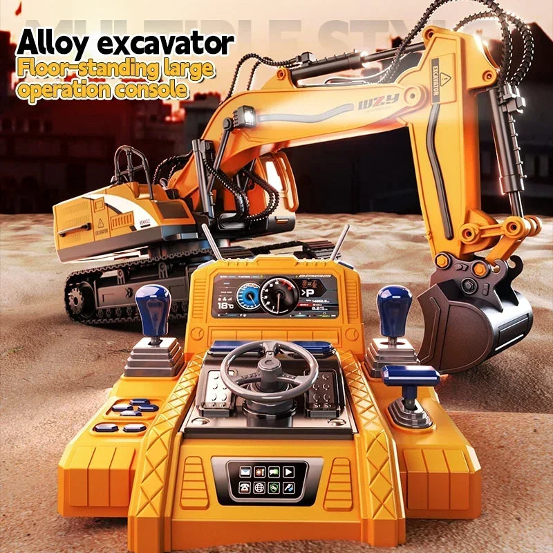 RC Car 12/13/15Ch Excavator Alloy Children's Engineering Vehicle Toy Floor Steering Wheel Remote Controlled Cars Toys for Boys