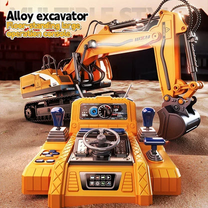 RC Car 12/13/15Ch Excavator Alloy Children's Engineering Vehicle Toy Floor Steering Wheel Remote Controlled Cars Toys for Boys