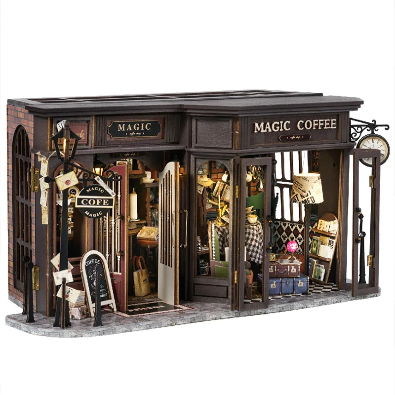 CUTEBEE Dollhouse Miniature with Furniture 3D DIY Wooden Dollhouse Kit with Dust Proof Creative Room Home Decor for Coffee Shops