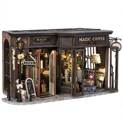 CUTEBEE Dollhouse Miniature with Furniture 3D DIY Wooden Dollhouse Kit with Dust Proof Creative Room Home Decor for Coffee Shops