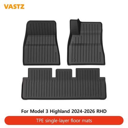 VASTZ TPE Floor Mats for Model Y Juniper 2025 2026 Model 3 Highland 2024-2026 RHD Anti-Slip Trunk Liner for Right Hand Drive Car