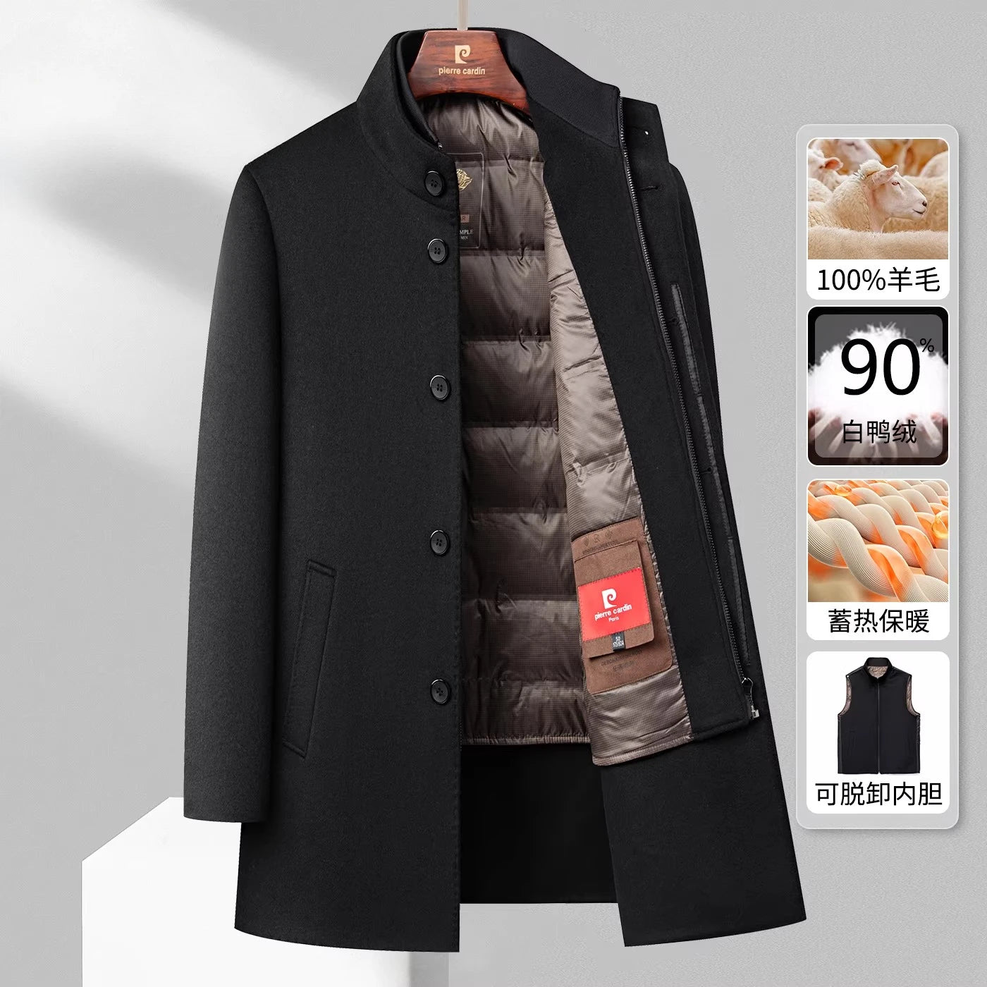 QYLVAWOY 100% Real Wool Man Jacket Winter Men's Wool and Trench Coats Mid-Length Jackets Stand Collar Coat Warm High Quality