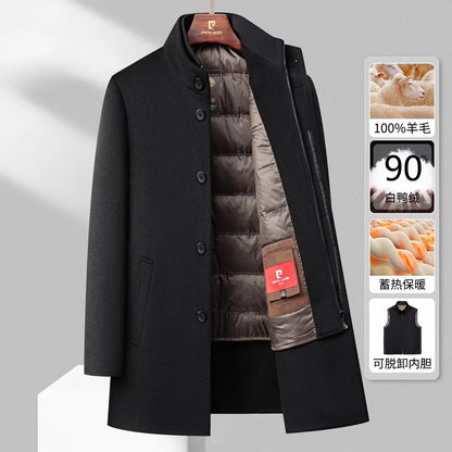 QYLVAWOY 100% Real Wool Man Jacket Winter Men's Wool and Trench Coats Mid-Length Jackets Stand Collar Coat Warm High Quality