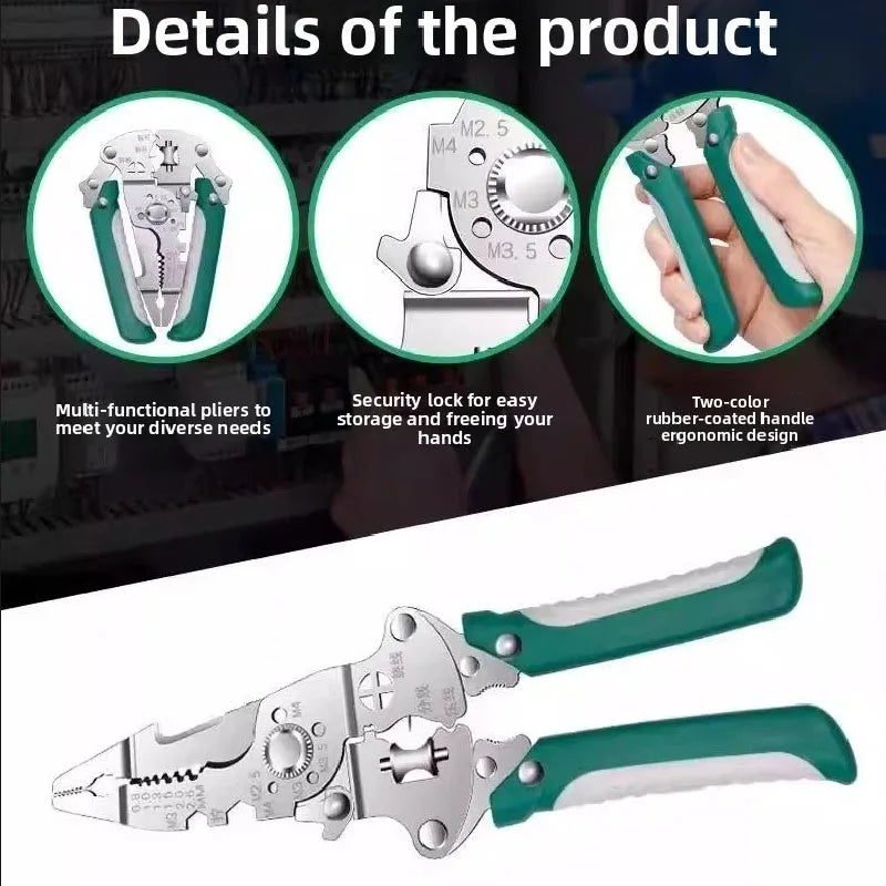 ZK Pliers Multi Functional Folding Electrician Wire Stripping And Cutting Pliers Wire Splitting And Crimping Pliers Wiring Plier