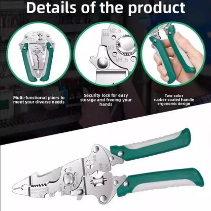 ZK Pliers Multi Functional Folding Electrician Wire Stripping And Cutting Pliers Wire Splitting And Crimping Pliers Wiring Plier