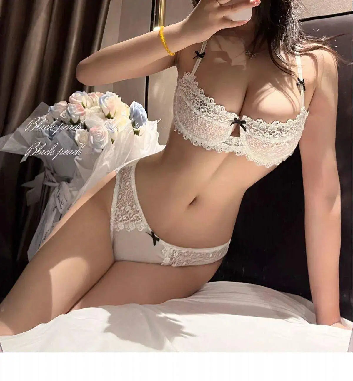 Women New Fashion Sweet Spicy Lace Lingerie Set Ultra Thin Half Cup Push Up Bra Soft Underwire Comfortable Top