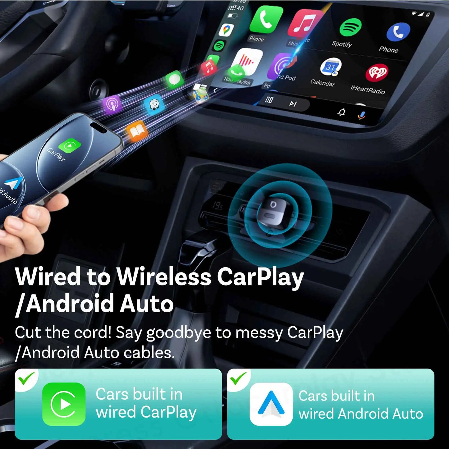 Ottocast Wireless Android Auto CarPlay Adapter Mini Pico 2 in 1 USB Dongle with Smart Button for Kia Honda Chery Nissan Volvo