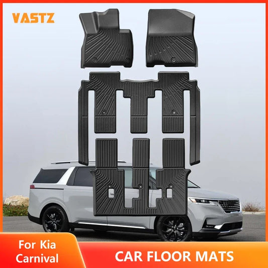 Floor Mats For Kia Carnival 2021-2025 8 Seats All Weather Trunk Mats Full Set Cargo Liner Waterproof Anti-Slip Stain Proof