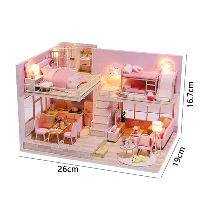 Doll Houses Kits 3D Puzzle Handmade Wooden Mini DollHouse Assembly Building With Furniture Kit Toys For Xmas Birthday Gifts