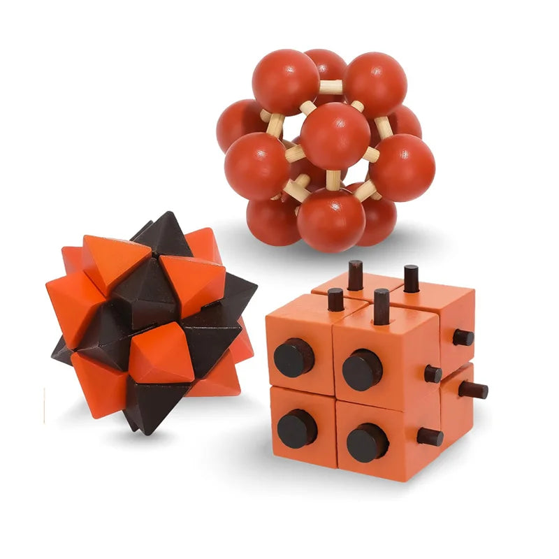 Classic Luban Lock Puzzle 3PCS Set Wooden Brain Teaser For Adults And Kids IQ Challenge Unlock Interlocking Educational Toys