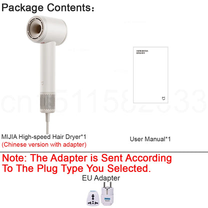 New MIJIA High-Speed Hair Dryer,110000rpm,62m/s Powerful airflow,8 Airflow Mode,347g 4 Color,CN Version With Adapter 220V