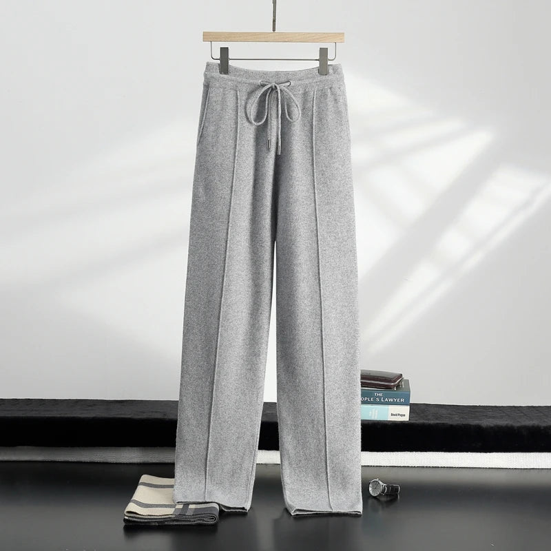 MVLYFLRT 2026 Men's Autumn Winter Elastic Waisted Knitted Pants 100% Cashmere Small Leg Casual Straight Leg Thickened Warm 2472