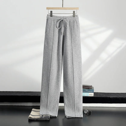 MVLYFLRT 2026 Men's Autumn Winter Elastic Waisted Knitted Pants 100% Cashmere Small Leg Casual Straight Leg Thickened Warm 2472