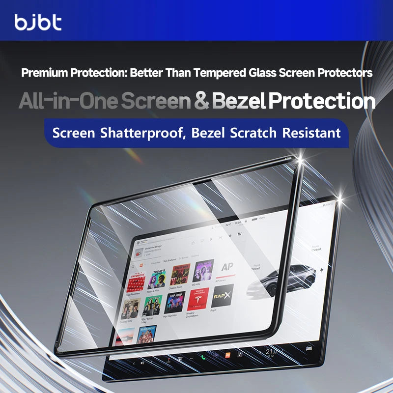 2-in-1 BJBT Tempered Glass Screen Protector for Tesla Model 3 Y Juniper Accessories 2025 2026 Case With Protective Frame