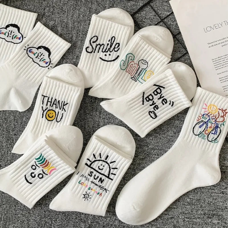 2/3/5/8 Pairs Men Women White Mid-Calf Socks Moisture-Wicking Anti Odor Casual Sports Basketball Retro Arch Support Socks