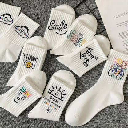 2/3/5/8 Pairs Men Women White Mid-Calf Socks Moisture-Wicking Anti Odor Casual Sports Basketball Retro Arch Support Socks