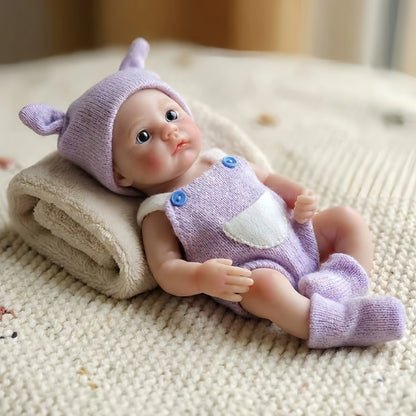 6 Inch/15 cm Mini Silicone Reborn Girl Doll, Washable, Hand Painted Vivid Skin, Purple Outfit, Bebe Reborn De Silicona
