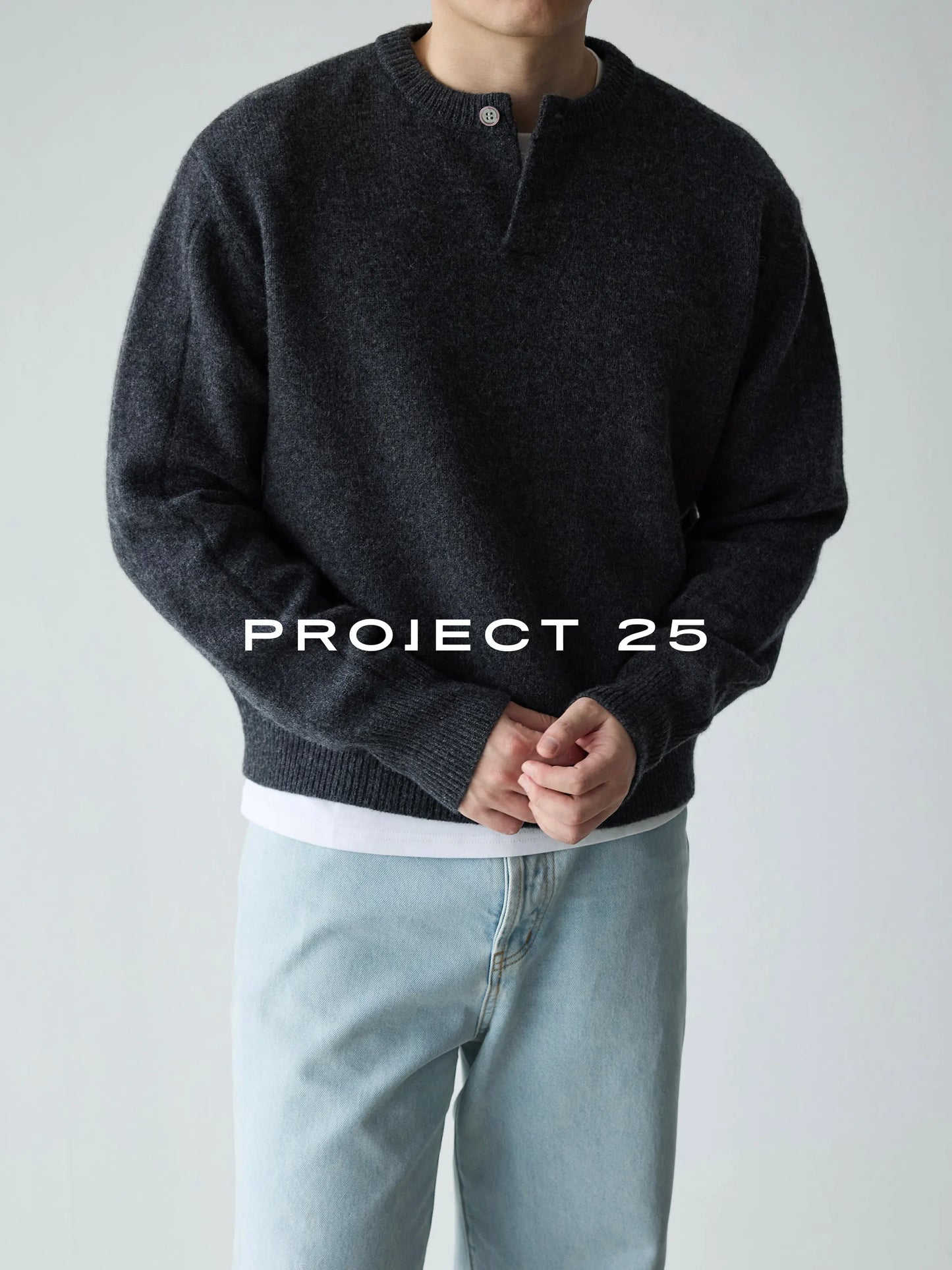 PROJECT 25 Premium Italian Wool Henley | 7-Ply 16-Count Soft Knit | One-Button Pullover Sweater