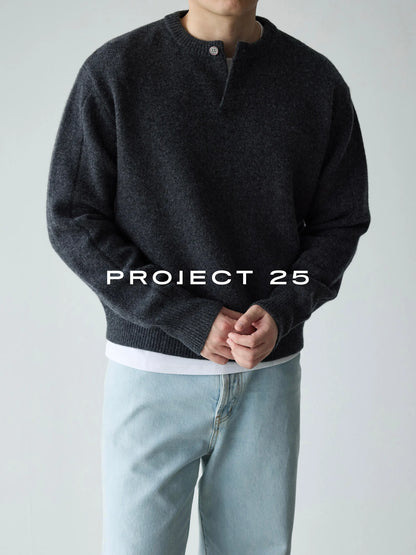 PROJECT 25 Premium Italian Wool Henley | 7-Ply 16-Count Soft Knit | One-Button Pullover Sweater
