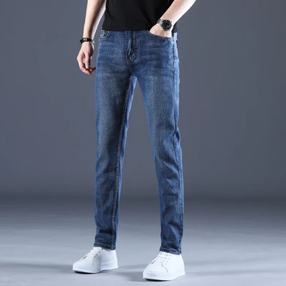 Men Jeans Stretch Skinny Denim Pants Solid Color Black Blue Spring Luxury Street Harajuku Hip-Hop Style Slim Fit Trousers Brand