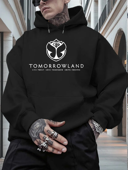 2025Men'S Hoodie with "TOMORROWLAND" Graphic - Casual Pullover Sweatshirt Long Sleeve Regular Fit Fall/Winter Casual Wear Hoodie