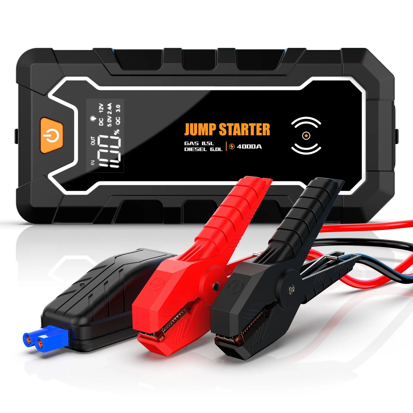 SUKIN 12V 4000A Large Capacity Car Jump Starter Power Bank Equipped With LED Light And USB Port for Phone Wireless Charging
