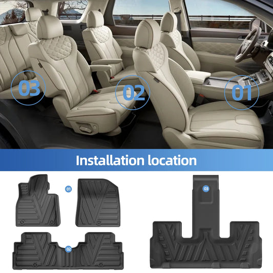 for Hyundai Palisade Fuel Version 2020-2024 TPE 3D Car Floor Mats Cargo Liner Trunk Pad All Weather Waterproof Black