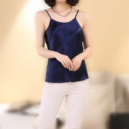 Women's 100% Mulberry Silk 16 momme Spaghetti Strap Camisole Tank Top Vest Sleepwear M-4XL YM002