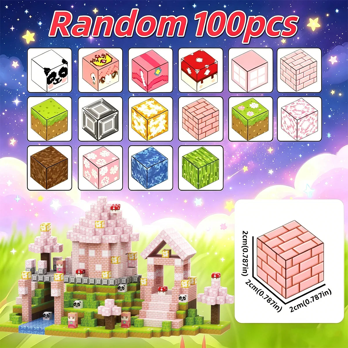 Magnetic Building Block Bricks Toy Pink Girly Mine Stacking World STEM Set Model Set DIY Educational Kids Girls Birthday Gifts