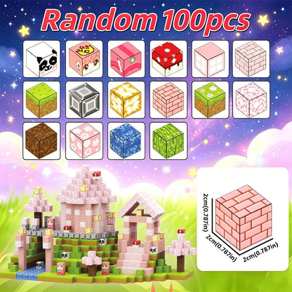 Magnetic Building Block Bricks Toy Pink Girly Mine Stacking World STEM Set Model Set DIY Educational Kids Girls Birthday Gifts