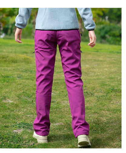 Women's Winter Casual Outdoor Fleece-Lined Pants with Belt, Windproof, Wear-Resistant, Water-Repellent, Multi-Pocket, Suitable for Daily Work and Outdoor Activities