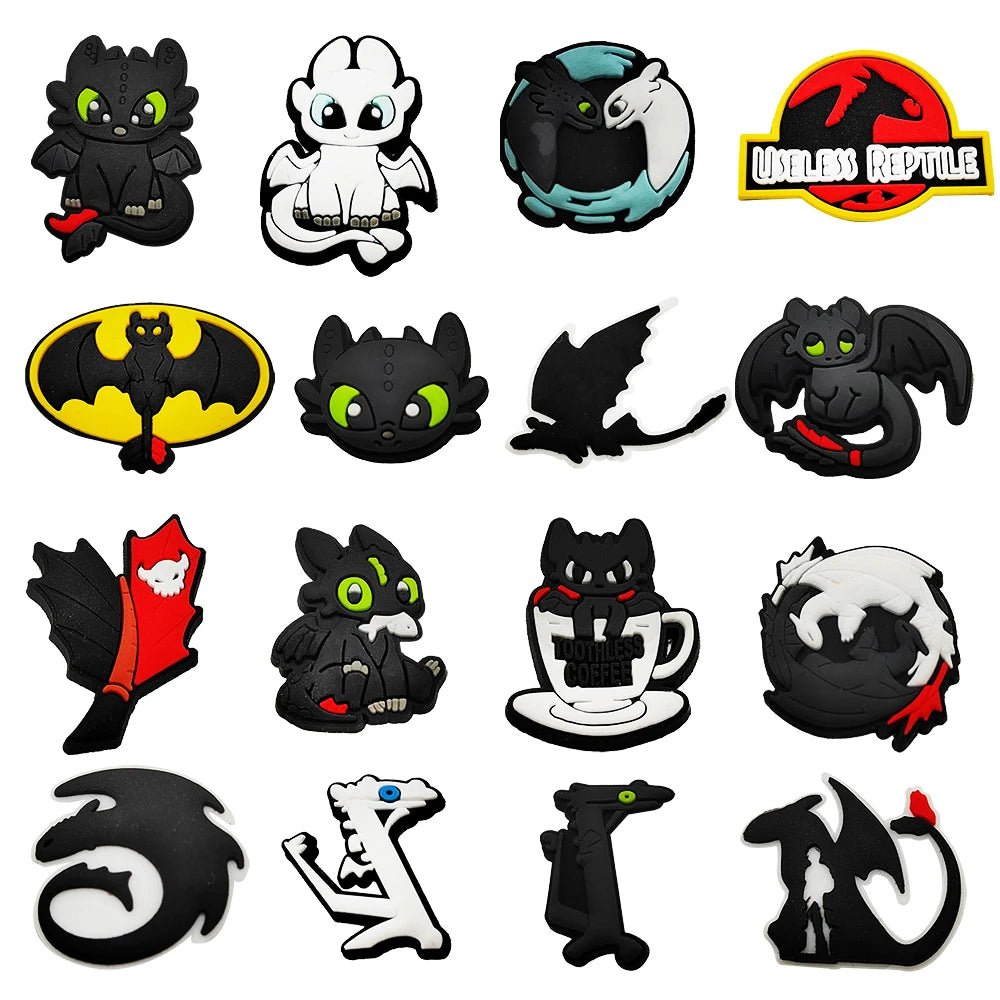 16-100Pcs Cartoon Dragon Shoe Charms For Slides Clog Sandals Toothless Shoe Decorations Accessories For Christmas Birthday Gift