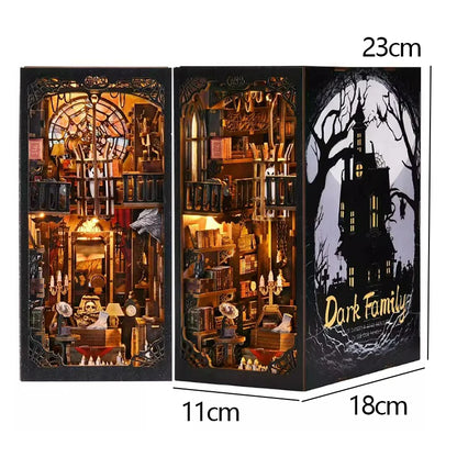 DIY Wooden Bookshelf Dollhouses Book Nook Shelf Insert Miniature Model Kits With Light Bookshelf Bookend Wooden Puzzle Toys Gift