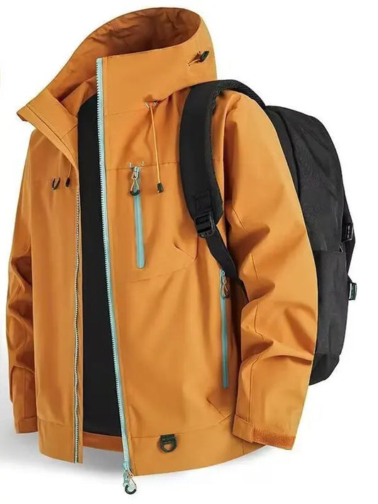 New 2025 Men's Outdoor Casual Thickened Jacket Windproof Waterproof Warmth Hooded Zipper Closure Polyester Fiber Long Sleeve ...