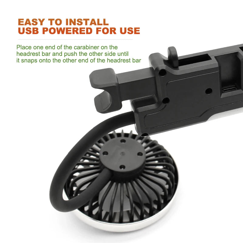 SEAMETAL Dual Head Car USB Fan Cooling Air Fan 3-Speed 360 Degree Adjustable Auto Headrest Fan for Summe Car Accessories