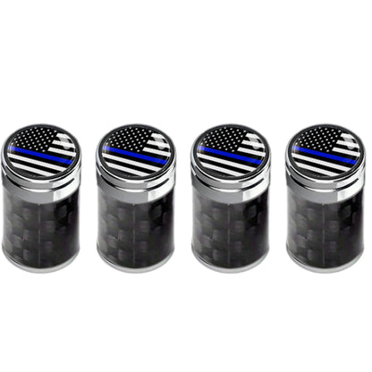 4pcs Carbon Fiber Thin Blue Line Tire Valve Caps, Wheel Decor for Car Accessories, Car Styling Parts