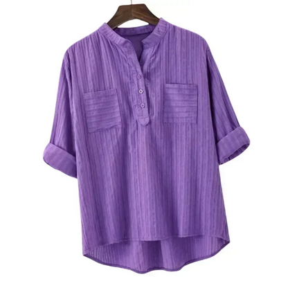 Plus Size Shirts Women's Cotton Tops Mujer Office Long Sleeve New Korean Loose Casual Vertical V-neck Shirts Top Blusas De Mujer