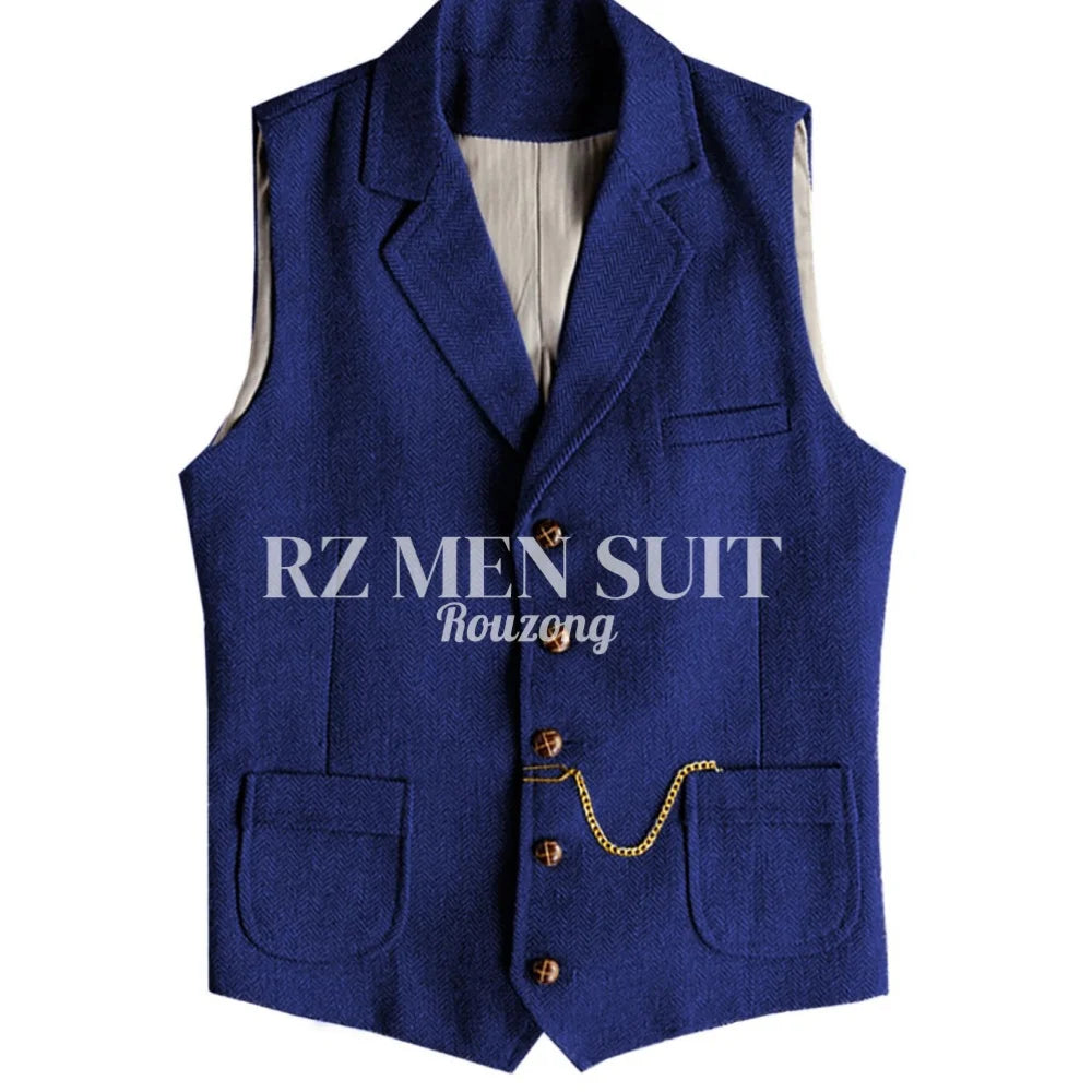 Men's Tweed Suit Vest Western Herringbone Wool Casual Waistcoat for Groomsman chaleco para hombre